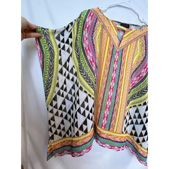 Hale Bob Women's S Multicolor Sheer Pullover Blouse Boho Hippy Chic Top Resort - Picture 7 of 9